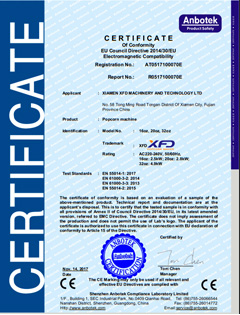 O Certificado do CE Eletromagnéticos para Máquina de Pipoca